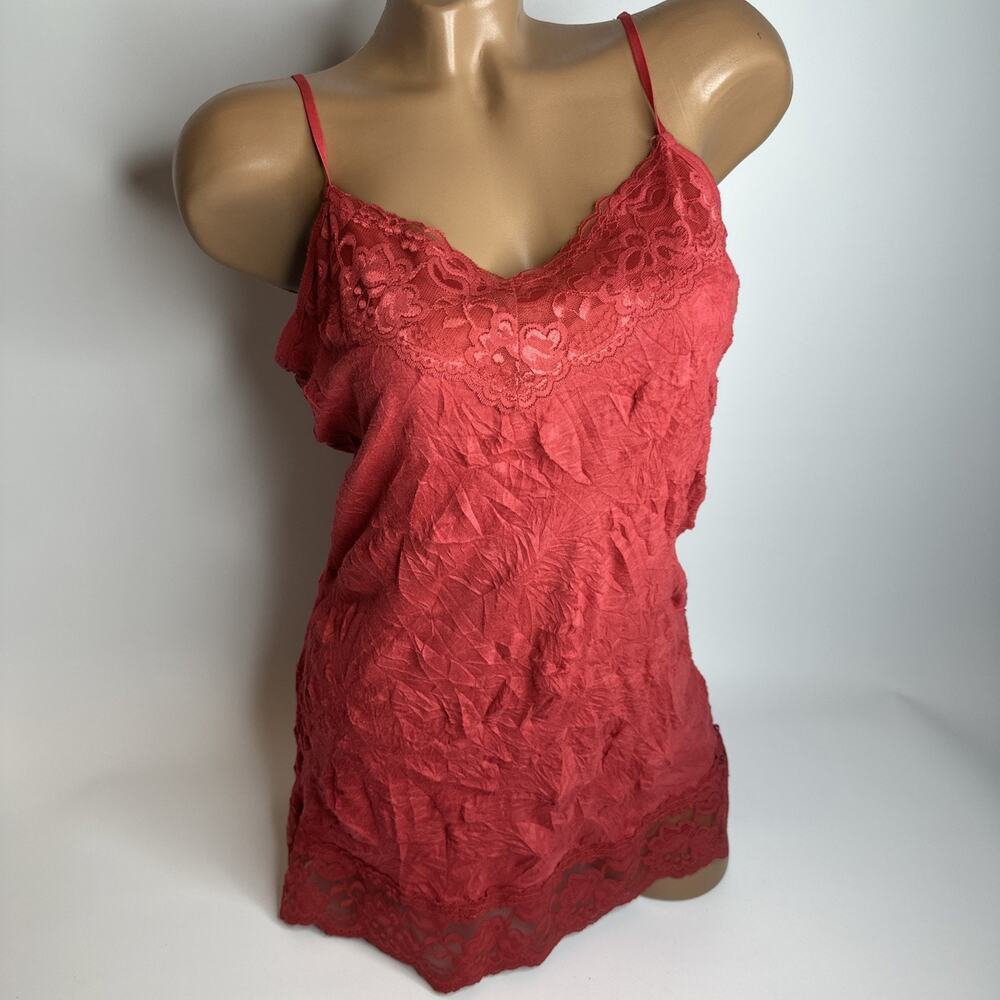 Maurices Vintage Y2K Red Lace Cami Tank Top Large Coquette Crinkle Babydoll EUC